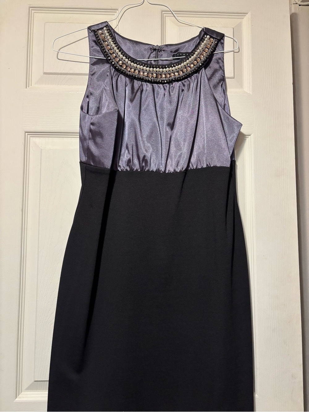 Beaded Neckline Two-Tone Sheath Dress - Black & Silver